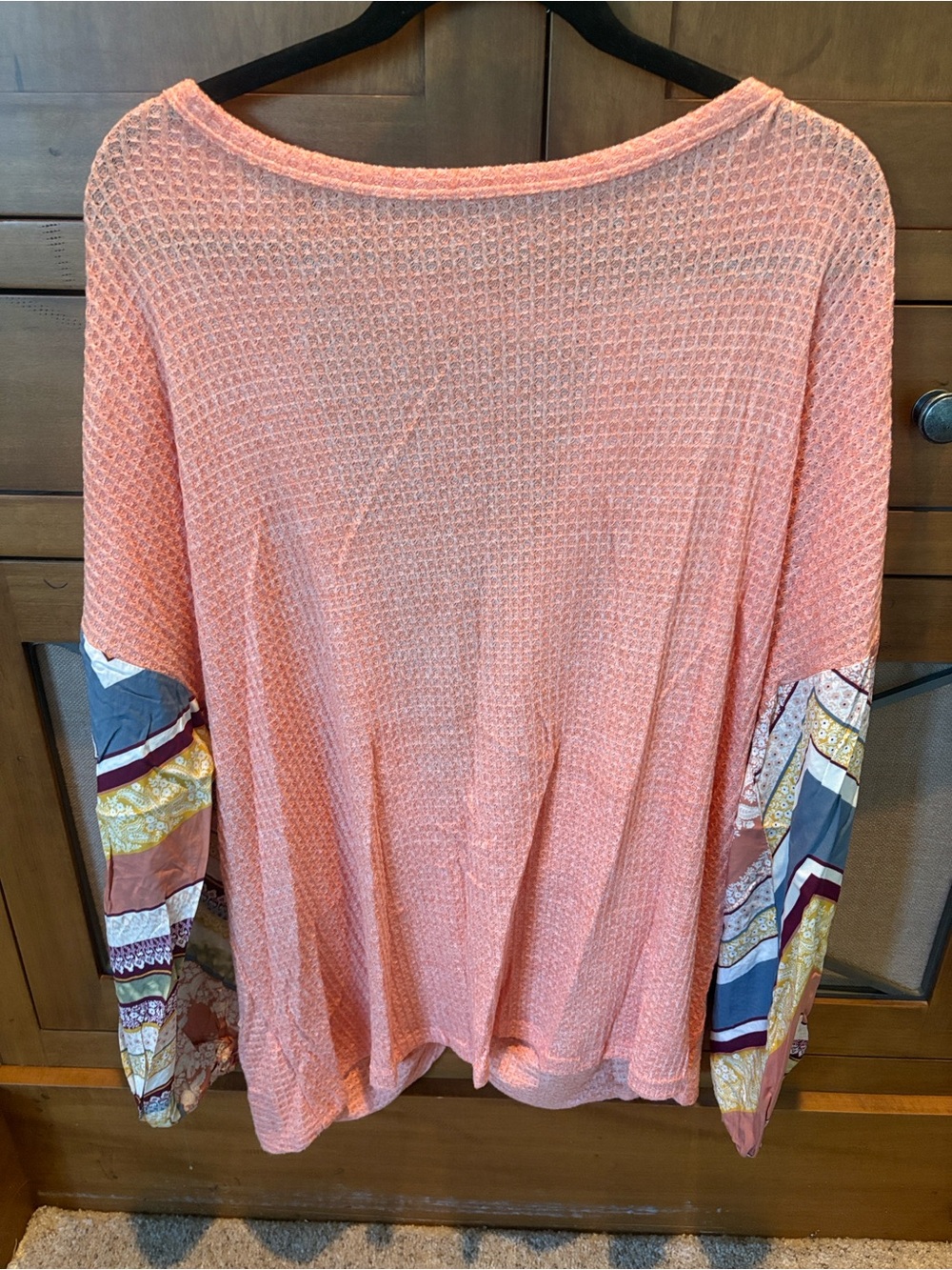 ODDY Coral Waffle Knit Top with Patterned Sleeves